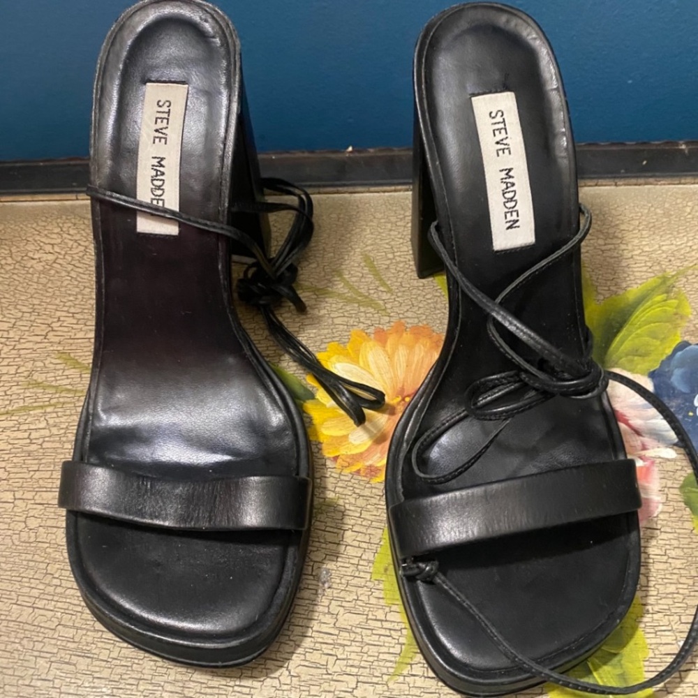 Vintage bought at the Steve Madden store in Boston,  Black Leather Block Heels